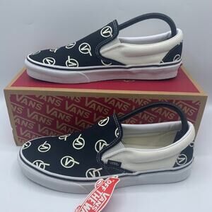 NEW Vans Classic Slip On Logo Sneakers Sz 8.5 Shoes Black White VN0A4BV317H